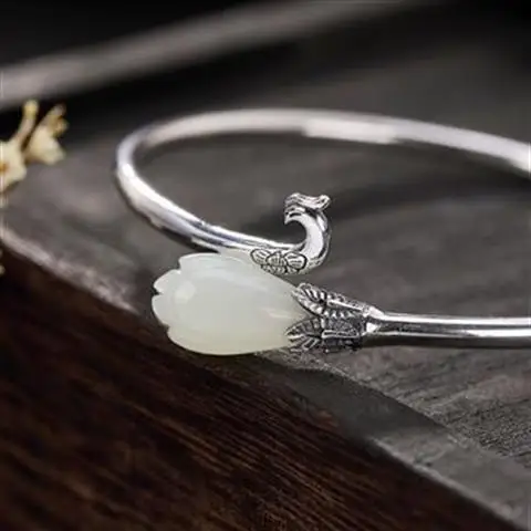 Original S925 Sterling Silver Antique Hetian Jade White Jade Magnolia Ancient Style Fresh Phoenix Female Open-End Bangle Bracele
Original S925 Sterling Silver Antique Hetian Jade White Jade Magnolia Ancient Style Fresh Phoenix Female Open-End Bangle Bracele