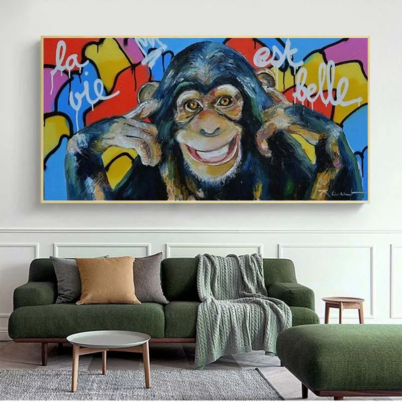 

Street Graffiti Art Canvas Painting Funny Smile Monkey Posters and Prints Abstract Animal Wall Art Picture for Living Room Decor