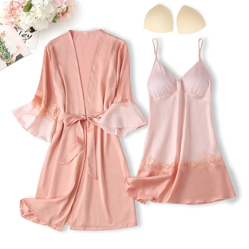 Double Color Patchwork Robe&Nighty Sets 2PCS Sexy Satin Kimono Sleepwear Female Half Sleeve Lace Nightdress Strap Nightie Summer
Double Color Patchwork Robe&Nighty Sets 2PCS Sexy Satin Kimono Sleepwear Female Half Sleeve Lace Nightdress Strap Nightie Summer