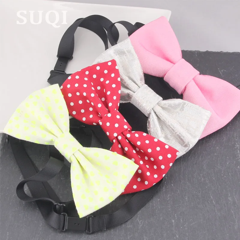 SUQI Fashion new year party wedding show Bow tie Boys Tuxedo Tie silver pink Dot Men and women Suit bowtie necktie | Аксессуары для