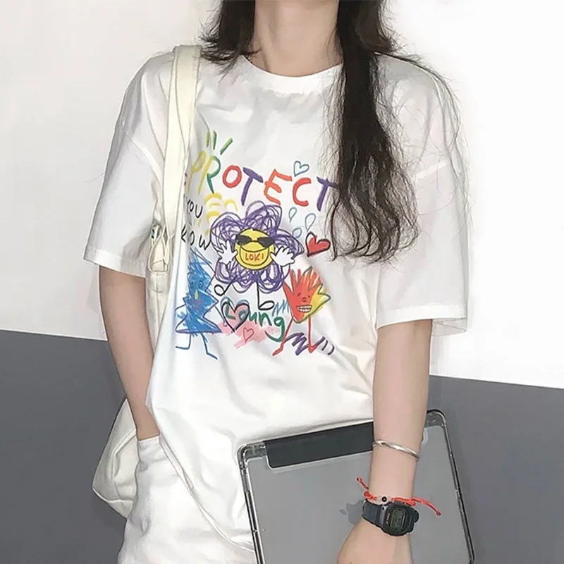 Korean 2021 summer new round neck printing fun fashion brand top Pullover short sleeve T-shirt for women
Korean 2021 summer new round neck printing fun fashion brand top Pullover short sleeve T-shirt for women