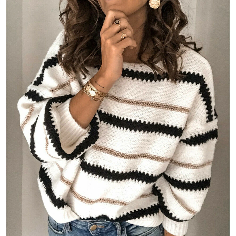 New Women Knitted Jumper Striped Sweaters Long Sleeve Loose Knitwear Sweaters Pullovers Female Autumn Spring Warp Kniittings
New Women Knitted Jumper Striped Sweaters Long Sleeve Loose Knitwear Sweaters Pullovers Female Autumn Spring Warp Kniittings