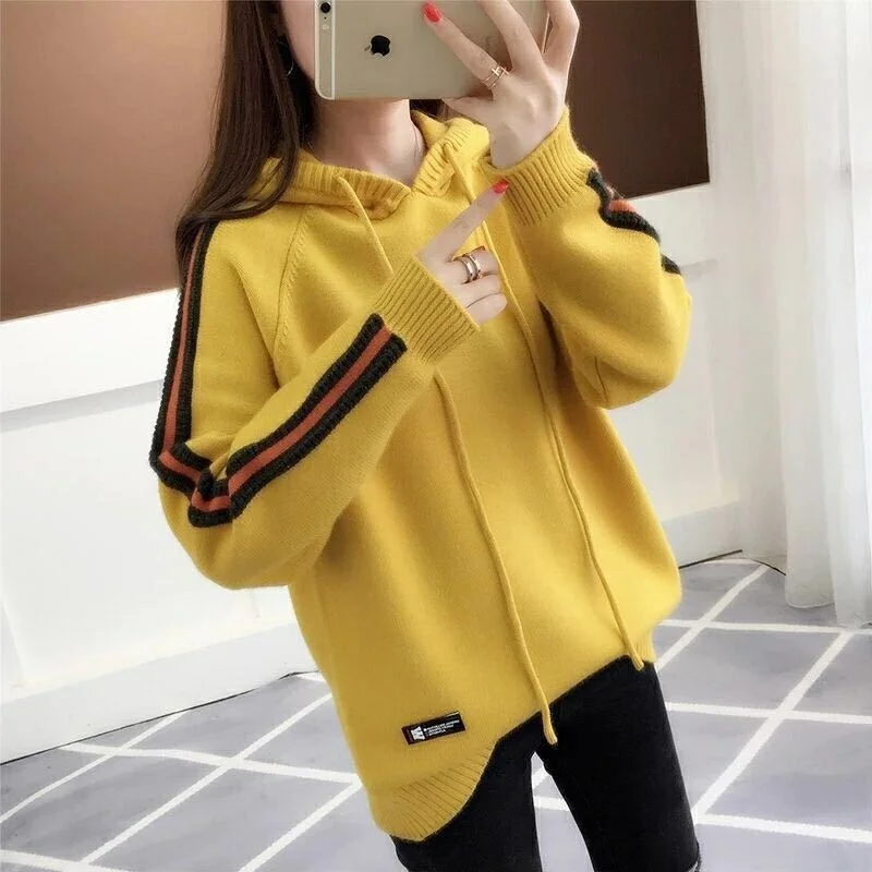Autumn Winter 2021 Loose Korean Style Hooded Splicing Knitting Women Clothing Pullover Sweater Raglan Sleeves Chompas Para Mujer
Autumn Winter 2021 Loose Korean Style Hooded Splicing Knitting Women Clothing Pullover Sweater Raglan Sleeves Chompas Para Mujer