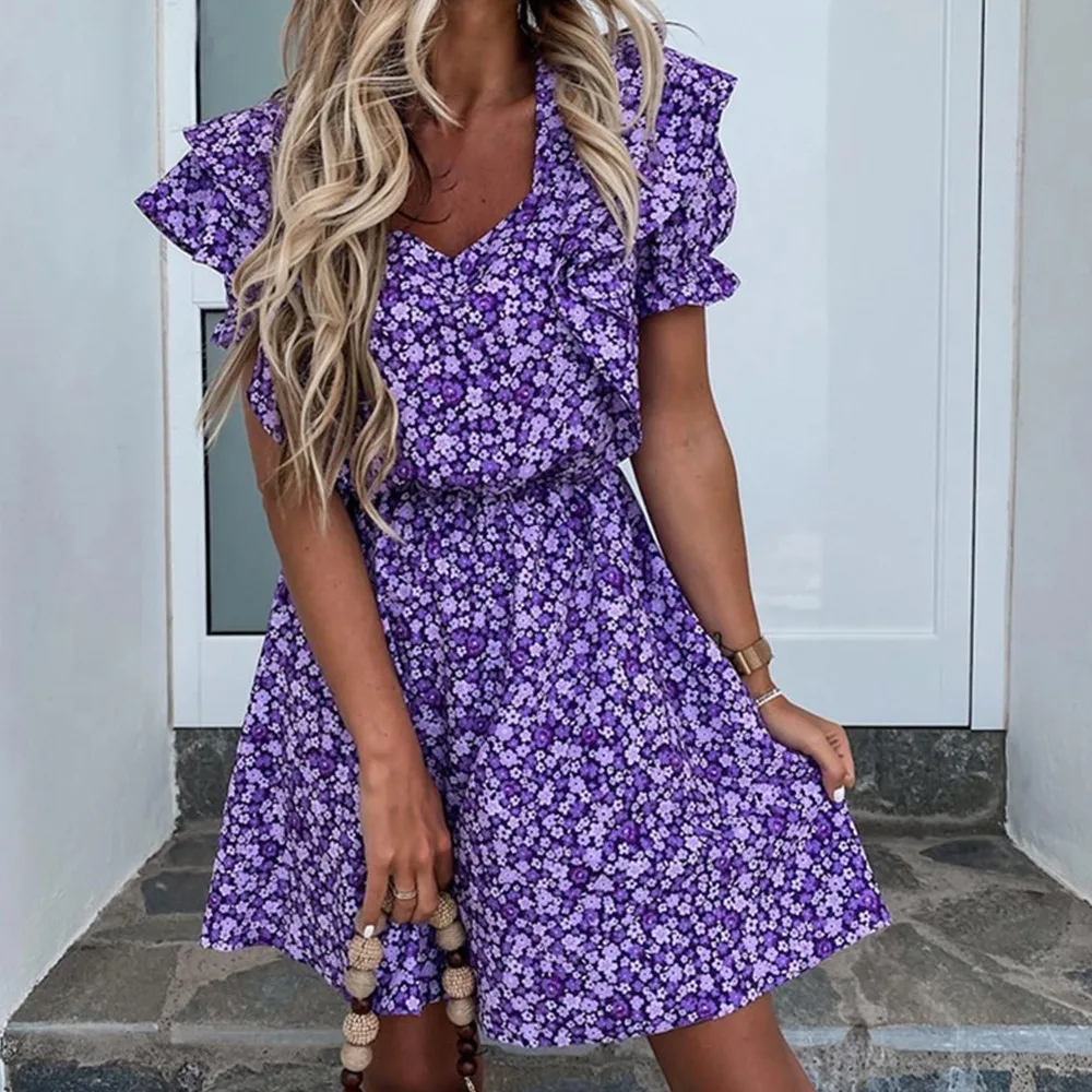 Floral Summer Dress Summer Elegant Short Sleeve Sexy V Neck Ruffle Print Dresses Flower Printed Midi Vestido Ladies Casual Dress
Floral Summer Dress Summer Elegant Short Sleeve Sexy V Neck Ruffle Print Dresses Flower Printed Midi Vestido Ladies Casual Dress