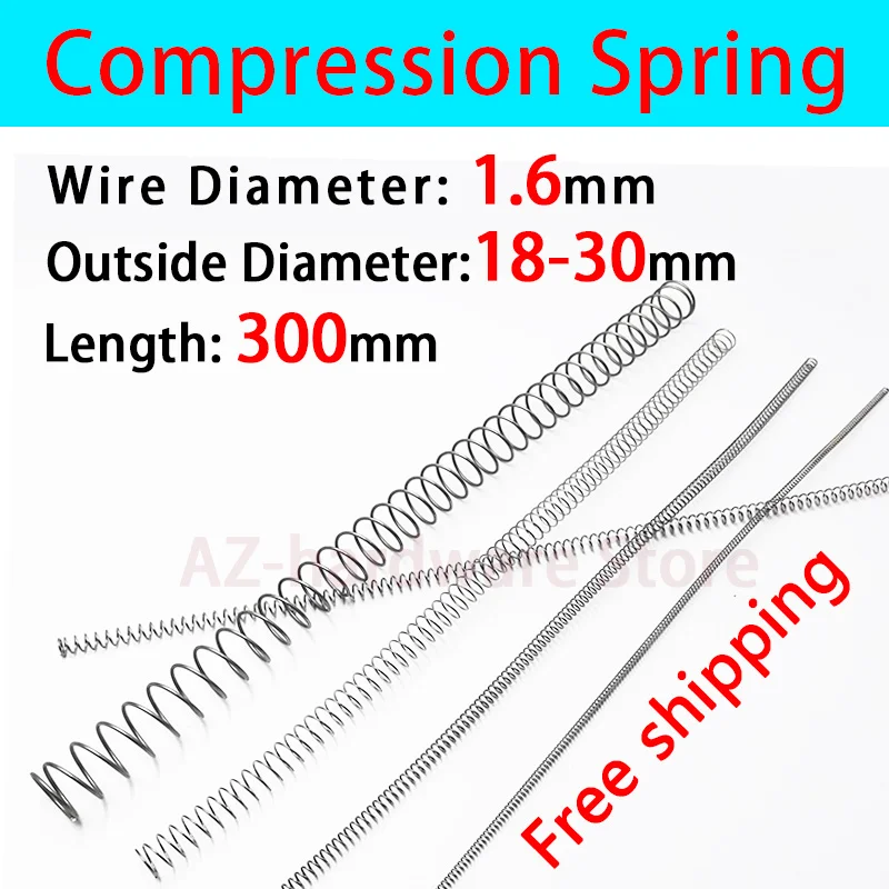 Compressed Spring Pressure Spring Wire Diameter 1.6mm, Outer Diameter 18mm-30mm, Length 300mm Release Spring Return Spring 1 Pcs
Compressed Spring Pressure Spring Wire Diameter 1.6mm, Outer Diameter 18mm-30mm, Length 300mm Release Spring Return Spring 1 Pcs