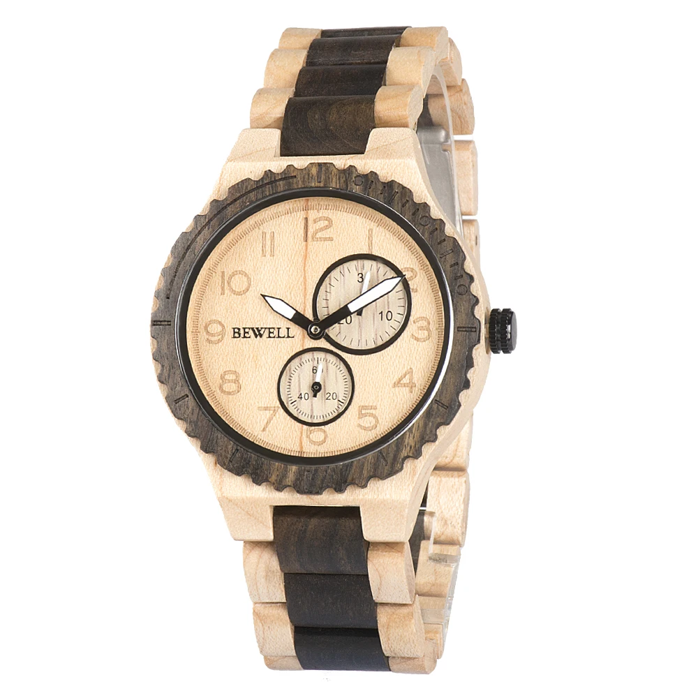 

Bewell ZS-W154A Wood Watch Men Luxury Brand Multifunctional Quartz Wristwatch Waterproof relogio masculino Sport Watch Clock