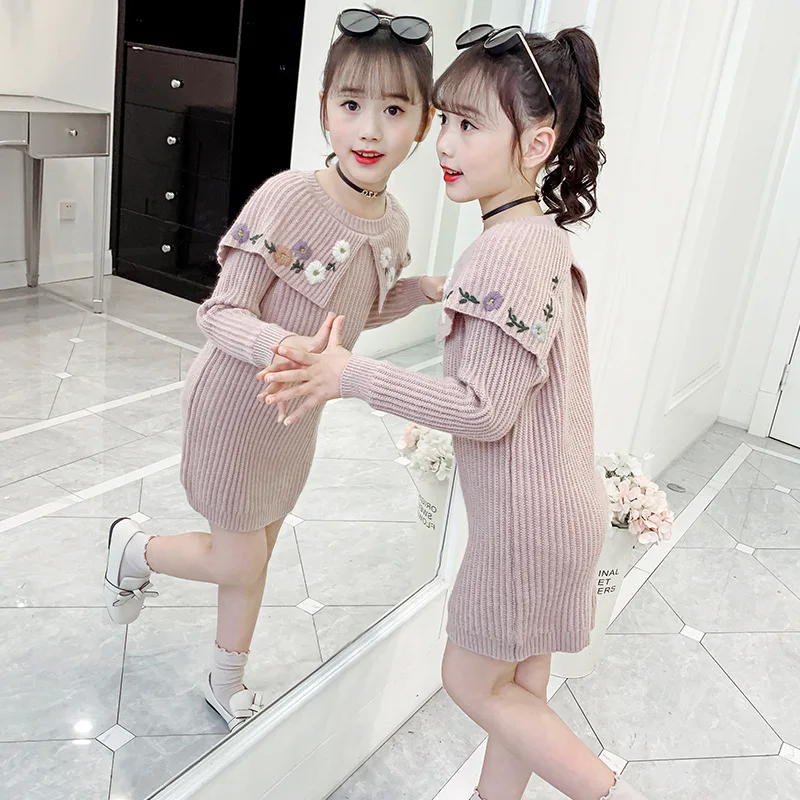 Girls' Sweater Dress Long-Sleeved Wool Dress with Round Neck Lapel Embroidered Pullover New Style for Autumn and Winter
Girls' Sweater Dress Long-Sleeved Wool Dress with Round Neck Lapel Embroidered Pullover New Style for Autumn and Winter