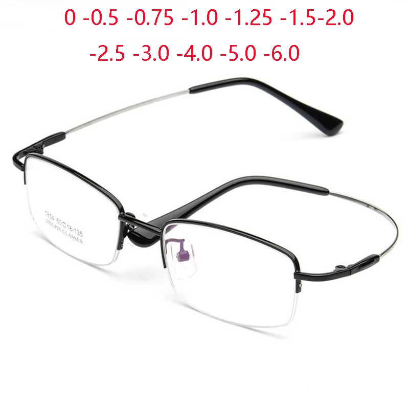 

Semi-rimless Square Prescription Glasses For The Nearsighted Metal Anti Blue Rays Myopia Spectacles Diopter -0.5 -0.75 To -6.0