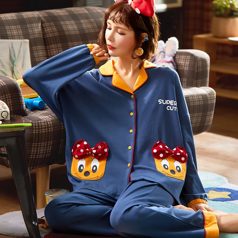 New Autumn Winter Sleepwear 2 Piece Sets For Women's Cotton Pajamas Turn-down Collar Homewear Large Size Pijama Pyjama
New Autumn Winter Sleepwear 2 Piece Sets For Women's Cotton Pajamas Turn-down Collar Homewear Large Size Pijama Pyjama