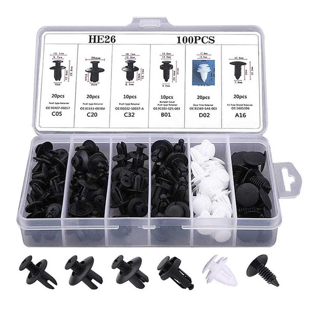 6 Size 100pcs Auto Fastener Clip Mixed Car Body Push Retainer Pin Rivet Bumper Door Trim Panel Retainer Fastener Kit
6 Size 100pcs Auto Fastener Clip Mixed Car Body Push Retainer Pin Rivet Bumper Door Trim Panel Retainer Fastener Kit
