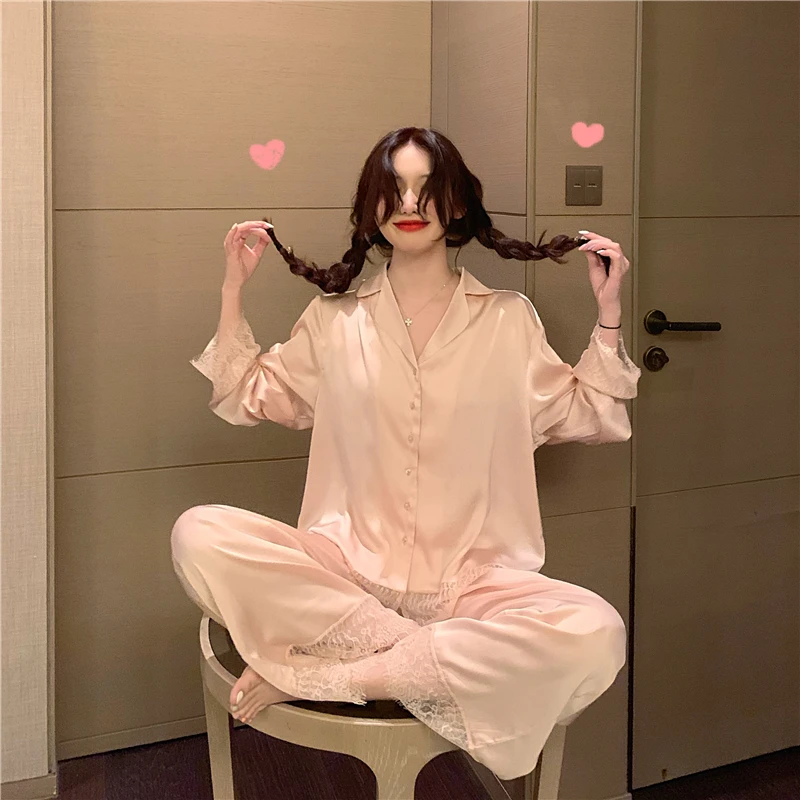 Harajpee Women Pajamas 2021 Spring Autumn Girl French Sweet Sexy Temperament Lace Stitching Long-Sleeved Trousers Home Wear Suit
Harajpee Women Pajamas 2021 Spring Autumn Girl French Sweet Sexy Temperament Lace Stitching Long-Sleeved Trousers Home Wear Suit