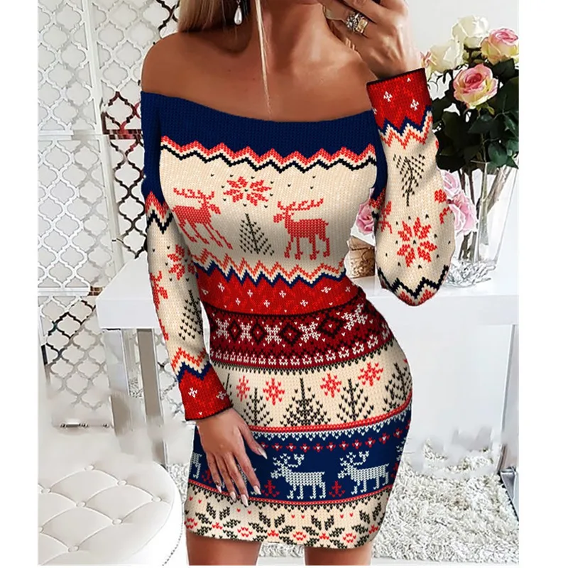 New Women Sexy Off Shoulder Bodycon Dress Christmas Moose Pattern Long Sleeve Mini Dresses 2021 Xmas Sheath Vestidos de Mujer
New Women Sexy Off Shoulder Bodycon Dress Christmas Moose Pattern Long Sleeve Mini Dresses 2021 Xmas Sheath Vestidos de Mujer