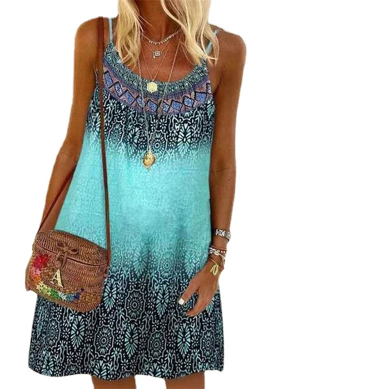 Summer Bohemian Dress Women Vintage Printed Spaghetti Strap Sundress Lady Casual Loose Sleeveless Mini Vestidos Beach Dress
Summer Bohemian Dress Women Vintage Printed Spaghetti Strap Sundress Lady Casual Loose Sleeveless Mini Vestidos Beach Dress