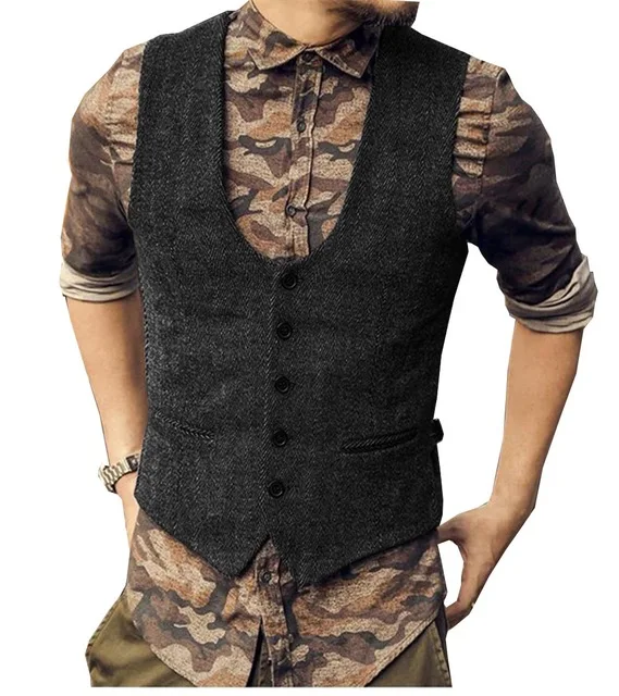 Men's Suit Vest Black Brown Herringbone Leisure Tweed Slim Fit steampunk Waistcoat Beckham business clothing For Wedding Groom
Men's Suit Vest Black Brown Herringbone Leisure Tweed Slim Fit steampunk Waistcoat Beckham business clothing For Wedding Groom