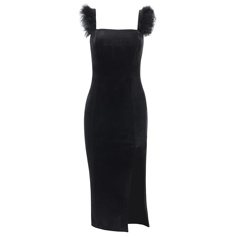 Velvet Black Dress Solid Color Feathers Bodycon Women Sexy Sleeveless Outfits Femme Ropa Mujer 2021 New Elegant Party Club Dress
Velvet Black Dress Solid Color Feathers Bodycon Women Sexy Sleeveless Outfits Femme Ropa Mujer 2021 New Elegant Party Club Dress
