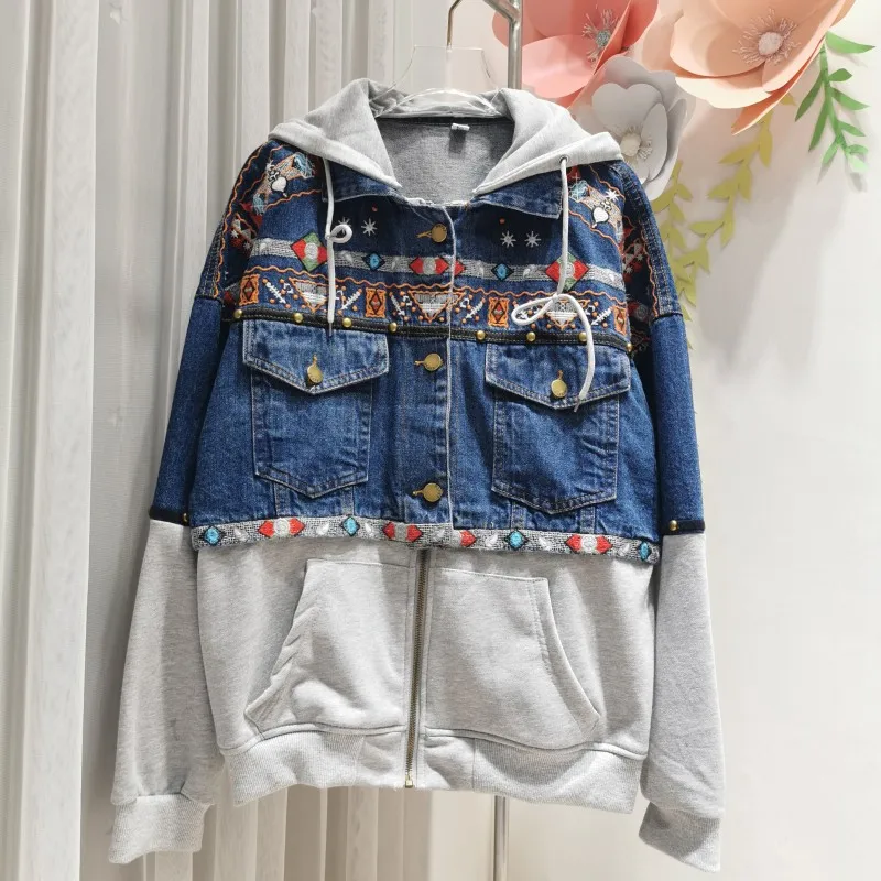 2021 Women Autumn Funny Denim Fashion Denim Embroidered Hooded Coats Women Spliced Patchwork Jackets Y732
2021 Women Autumn Funny Denim Fashion Denim Embroidered Hooded Coats Women Spliced Patchwork Jackets Y732