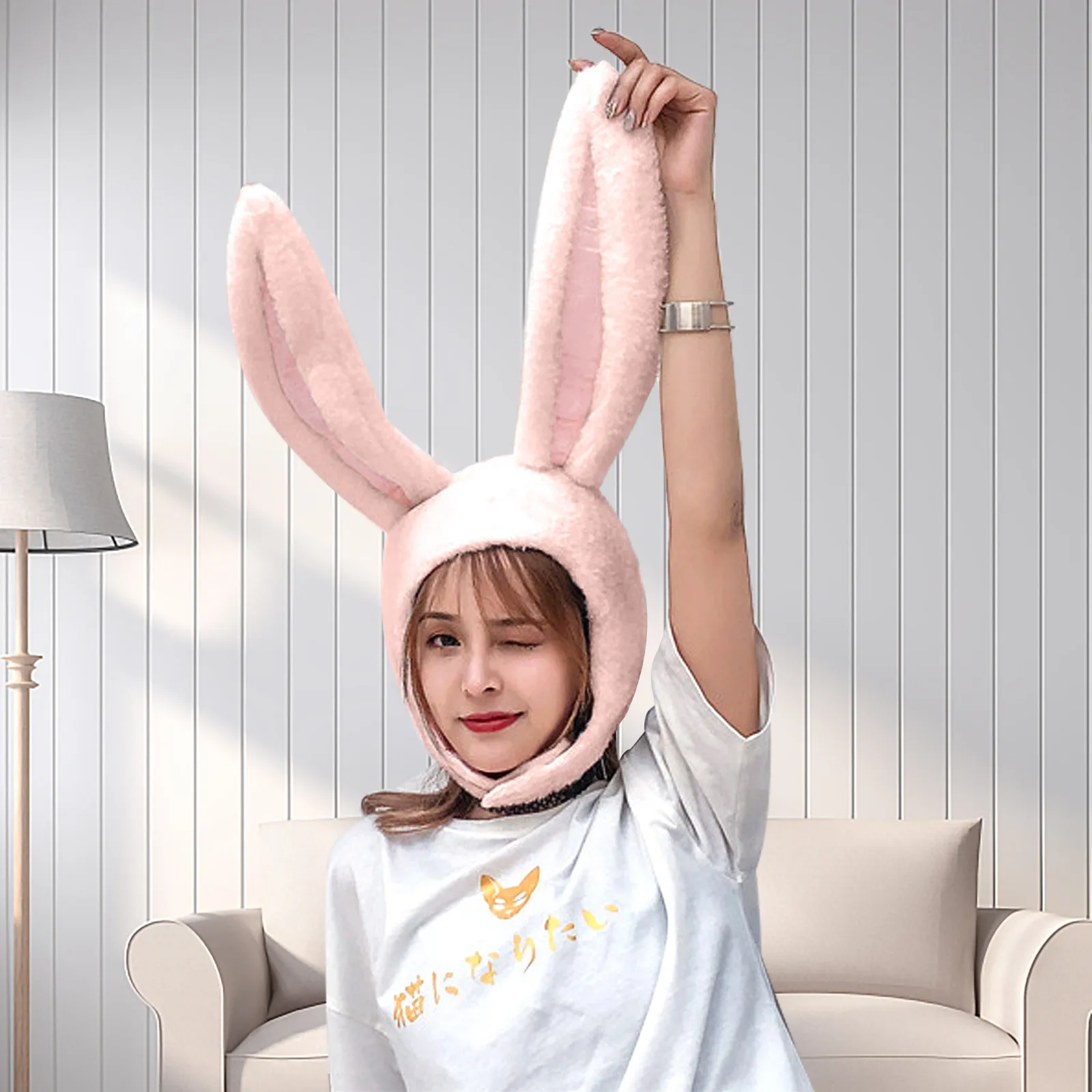 Women Men Funny Plush Bunny Ears Hood Hat Cute Rabbit Eastern Cosplay Costume Accessory Headwear Halloween Party Props cute gift |