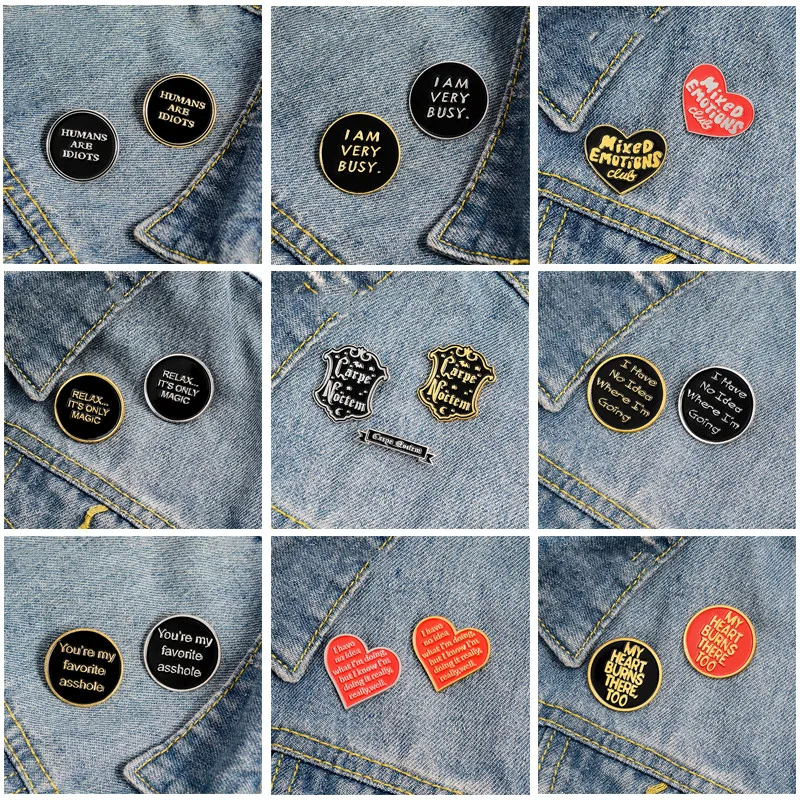 Funny Phrase Metal Enamel Pins Fashion Heart Brooches Punk Badges Cool Gifts for Couple Friend Wholesale Gifts for Friends
Funny Phrase Metal Enamel Pins Fashion Heart Brooches Punk Badges Cool Gifts for Couple Friend Wholesale Gifts for Friends
