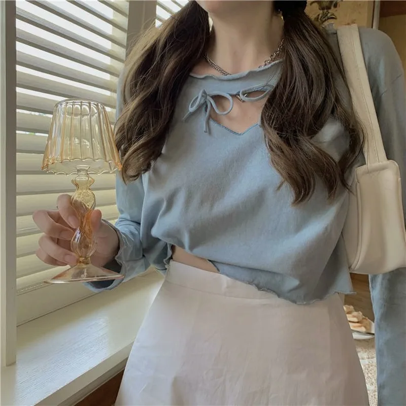 love hollow out short T-shirt female Crop tops long-sleeved women spring summer new bow sweet blouse women clothing
love hollow out short T-shirt female Crop tops long-sleeved women spring summer new bow sweet blouse women clothing