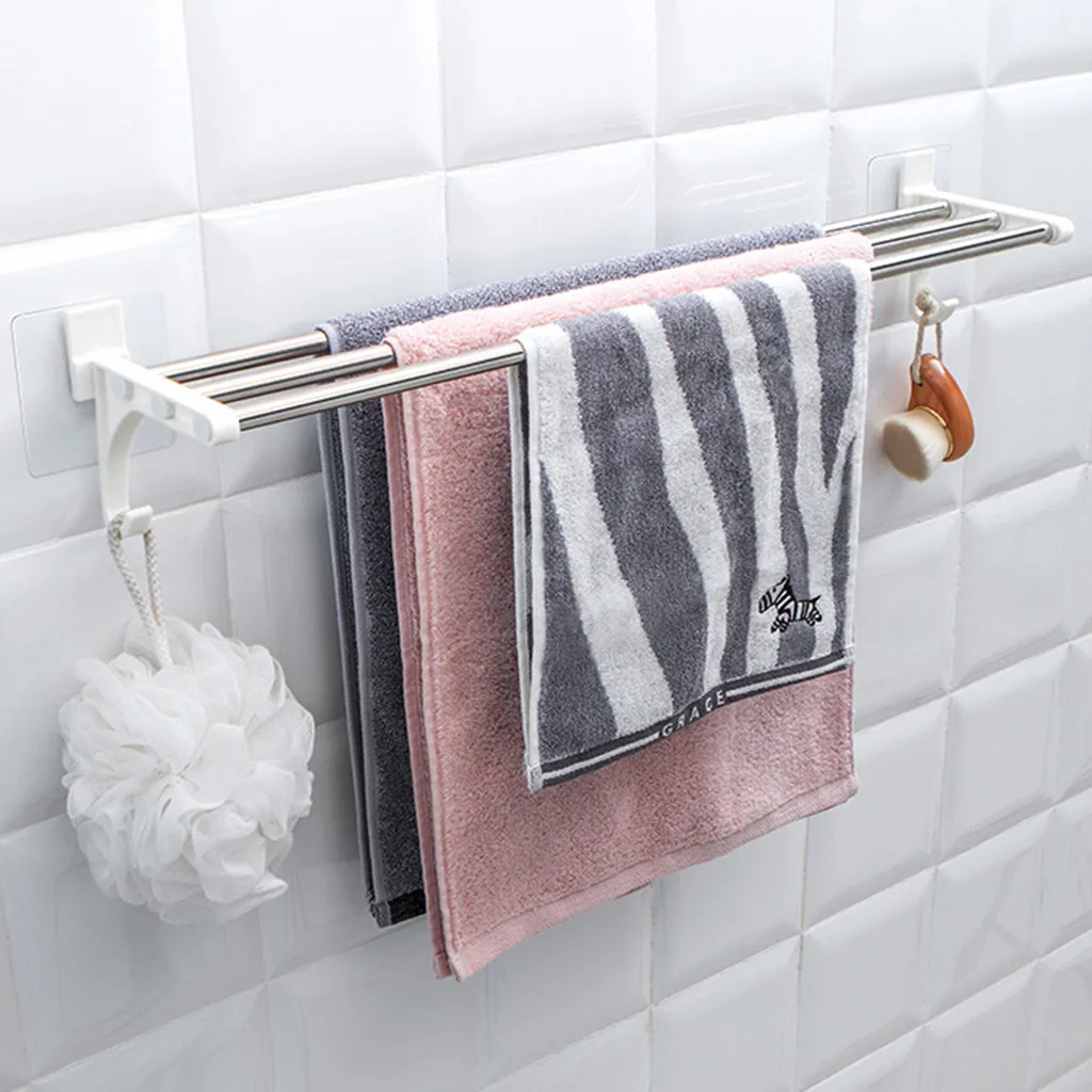 

Double bathroom organizer rack Chrome towel Wall Mounted Bathroom Towel Rail Holder Shelf Storage Rack Bar wieszak na reczniki