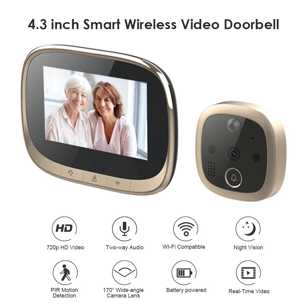 Smart IP WIFI Doorbell Video Intercom 4.3 inch LCD Digital Camera Doorbell Home Security Eye Peephole Viewer Ring
Smart IP WIFI Doorbell Video Intercom 4.3 inch LCD Digital Camera Doorbell Home Security Eye Peephole Viewer Ring