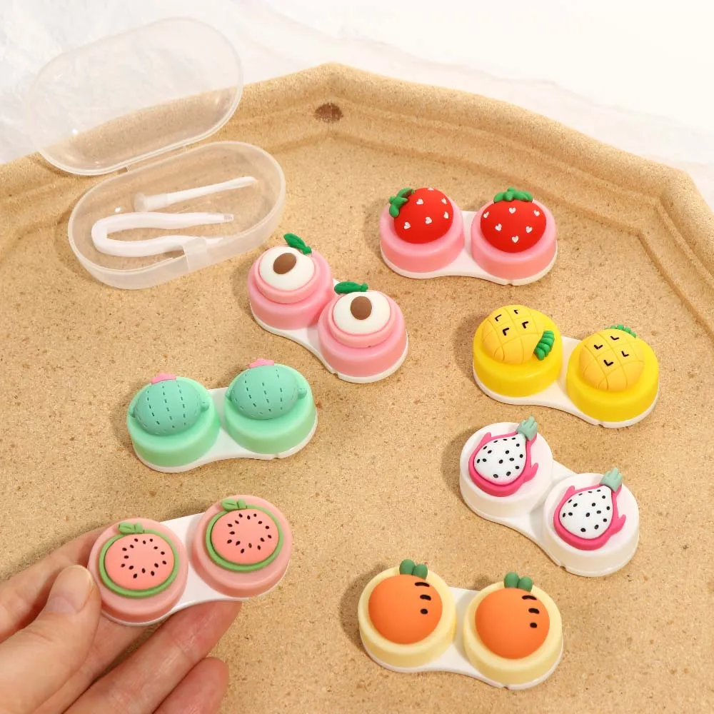

Women Color Contact Lenses Case Cute Strawberry Carrot Watermelon Peach Cactus Pineapple Dragon Fruit Style Contact Lens Cases