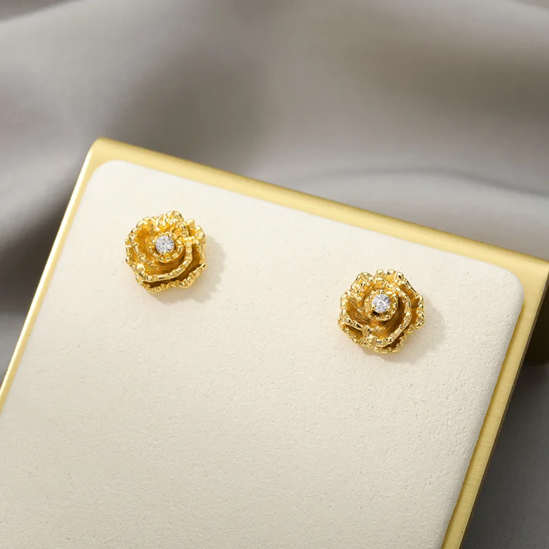 Unusual Rose Flower Earings For Women Friend Gold Zircon Stud Earrings Small Ear Stud Accessories Birthday Gift 2021 BFF
Unusual Rose Flower Earings For Women Friend Gold Zircon Stud Earrings Small Ear Stud Accessories Birthday Gift 2021 BFF