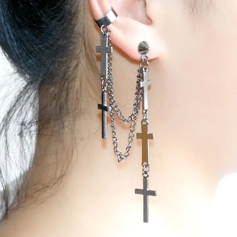 Gothic Punk Cross Long Tassel Double Chains Ear Cuff Earrings Fashion Jewelry Unique temperament personality 2021 new pattern
Gothic Punk Cross Long Tassel Double Chains Ear Cuff Earrings Fashion Jewelry Unique temperament personality 2021 new pattern