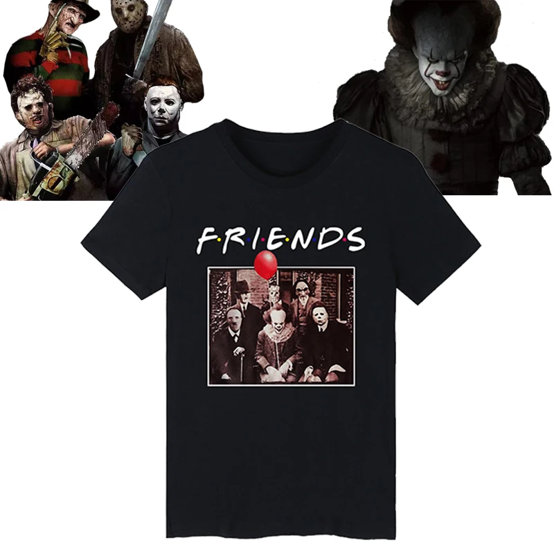 movie Horror Friends PennyWise Cosplay Freddy Michael Myers Short Sleeve Jason Voorhees Halloween Cotton T-shirt friends
movie Horror Friends PennyWise Cosplay Freddy Michael Myers Short Sleeve Jason Voorhees Halloween Cotton T-shirt friends