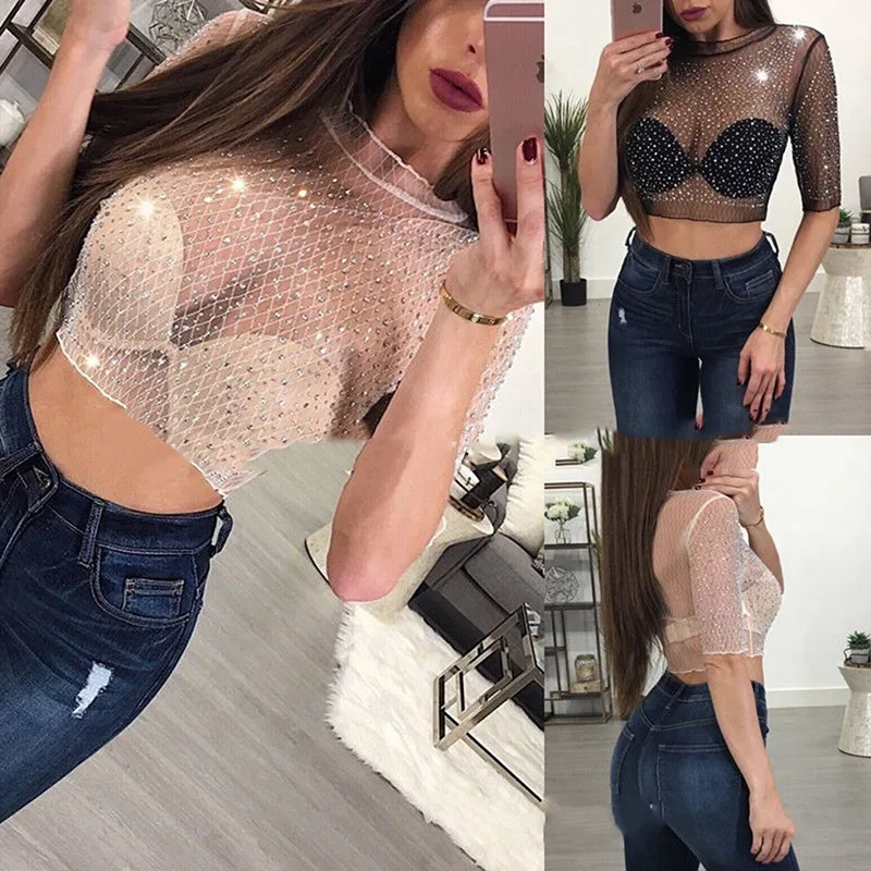 S-XL Transparent Hot Drill Crop Top Women Short Sleeve Mesh Sheer Camisole Crop Tops Female Shirt Tops Tee Top Women
S-XL Transparent Hot Drill Crop Top Women Short Sleeve Mesh Sheer Camisole Crop Tops Female Shirt Tops Tee Top Women
