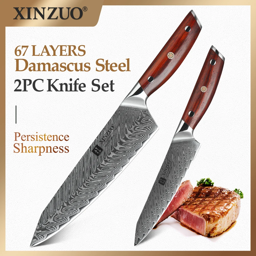 XINZUO 2 PCS Knives Sets Japanese vg10 Damascus Steel Kitchen Knife Very Sharp Gyuto Chef Utility Cook Tools Rosewood Handle
XINZUO 2 PCS Knives Sets Japanese vg10 Damascus Steel Kitchen Knife Very Sharp Gyuto Chef Utility Cook Tools Rosewood Handle