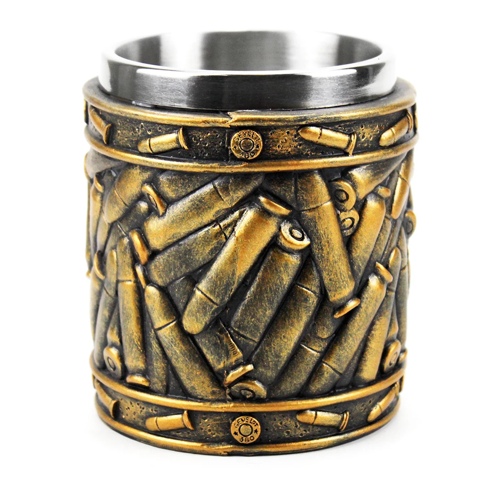 

Revolver Gun Pistol Tankard Mug With Ammo Bullet Round Shells Mugs Cup Bottle Birthday Christmas Halloween Gift 400ml