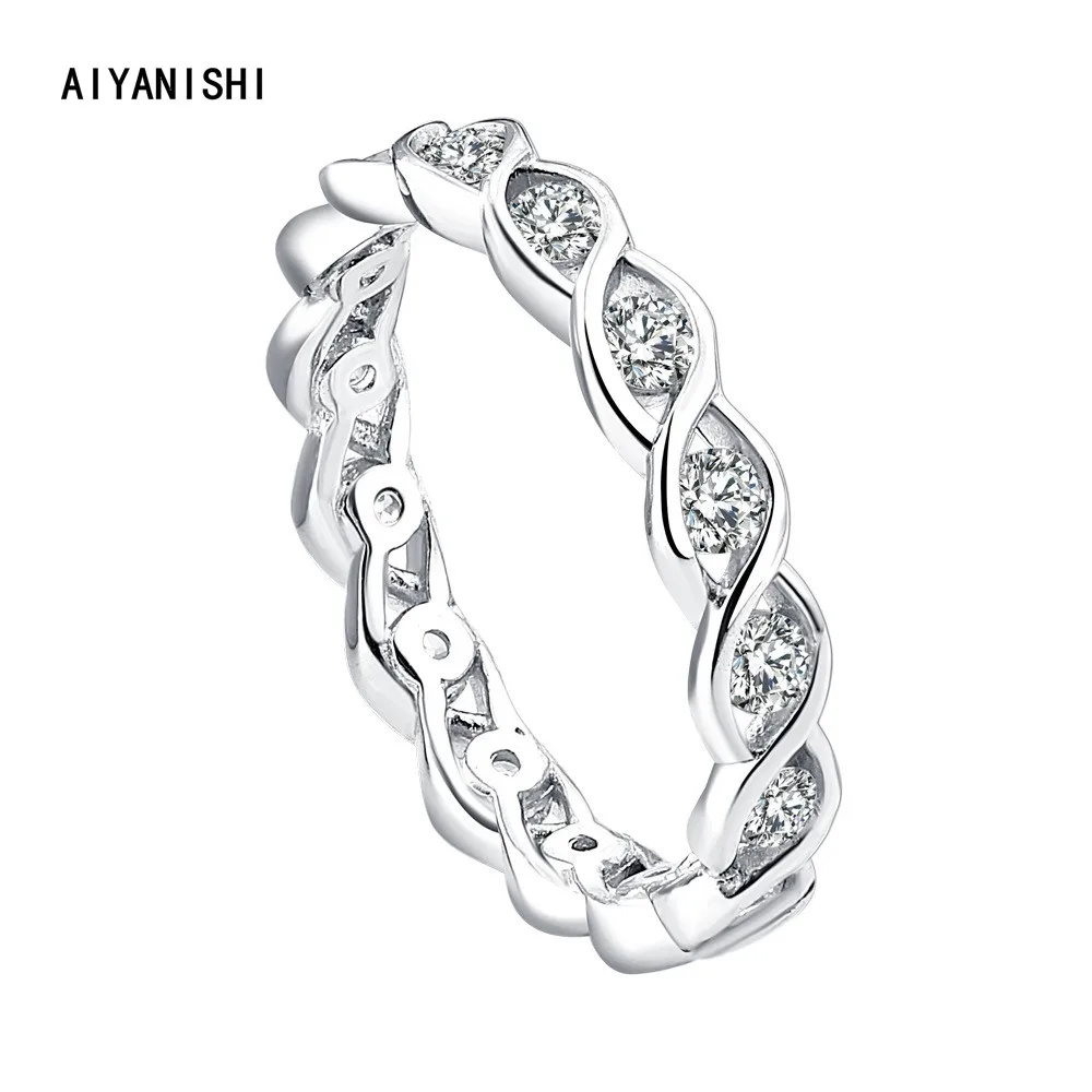 

AIYANISHI 925 Sterling Silver Round Cut Full Eternity Ring for Women Sona Simulated Diamond Engagement Wedding Band Rings Gifts