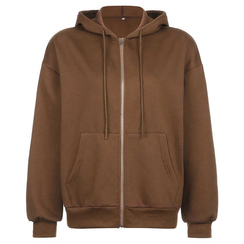Vintage Aesthetic Jackets for Women Oversized Autumn Casual Brown Hooded Coats Streetwear Joggers Harajuku Top Cuteandpsycho | Женская