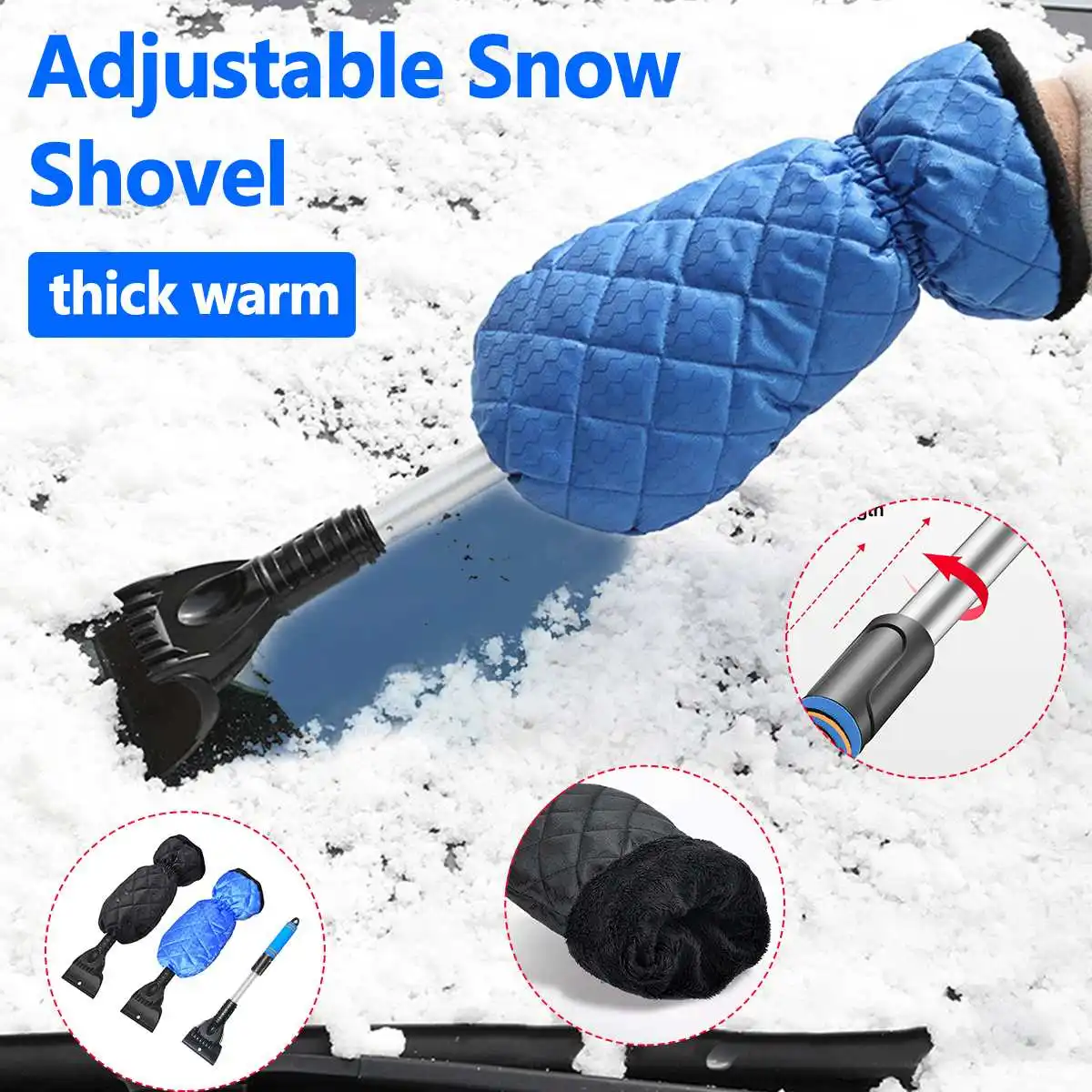 

Multifunctionl Retractable Winter Shoveling Snow Shovel Rotating Telescopic Snow Shovel Car Ice Scraper with Velvet Warm Gloves