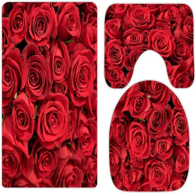 Red elegant floral romantic rose 3-piece bathroom carpet, U-shaped cushion, non-slip goose down toilet seat, washable
Red elegant floral romantic rose 3-piece bathroom carpet, U-shaped cushion, non-slip goose down toilet seat, washable