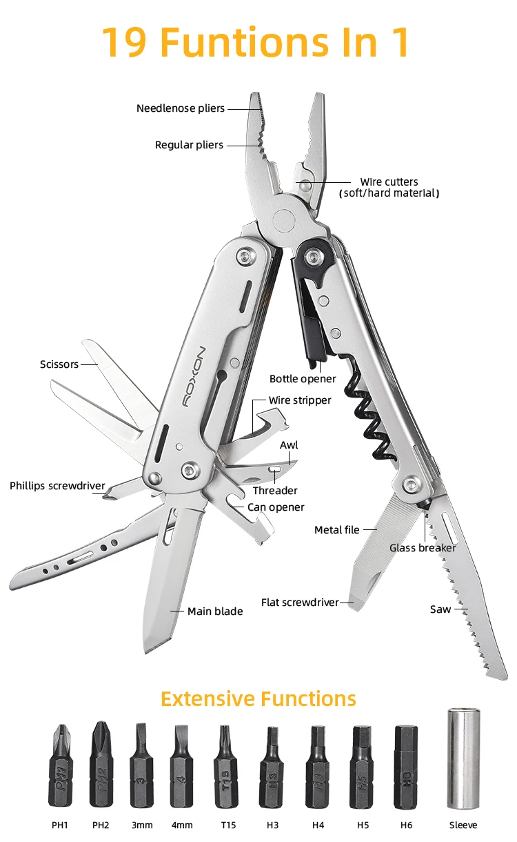 S801S 16-in-1 Multitool Pliers-Pocket knife, scissors, wire cutter, screwdriver, Bits Group, EDC tool, Survival, Camping
S801S 16-in-1 Multitool Pliers-Pocket knife, scissors, wire cutter, screwdriver, Bits Group, EDC tool, Survival, Camping