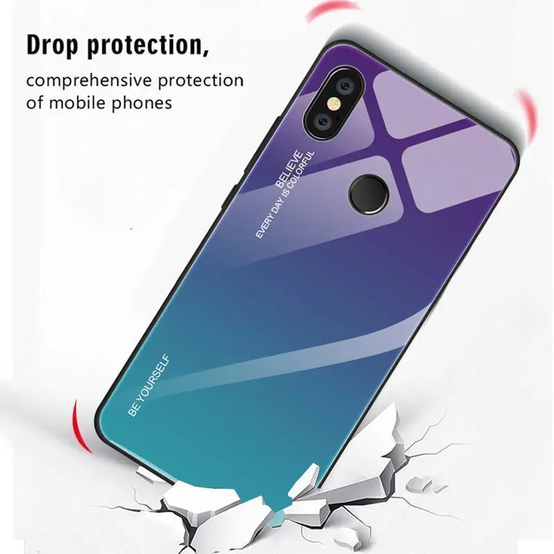 Чехол с градиентным закаленным стеклом для Xiaomi Redmi Note 8 7 6 Pro 5 Plus 6A 7A Mi Lite A2 A1 9 t Pocophone
