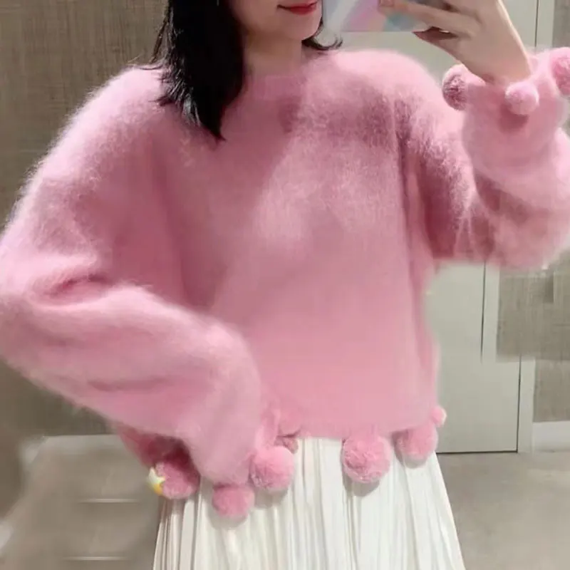 2022 Autumn And Winter New Sweater Temperament Loose Lazy Round Neck Handmade Ball Pink Gentle Pullover Sweater
2022 Autumn And Winter New Sweater Temperament Loose Lazy Round Neck Handmade Ball Pink Gentle Pullover Sweater