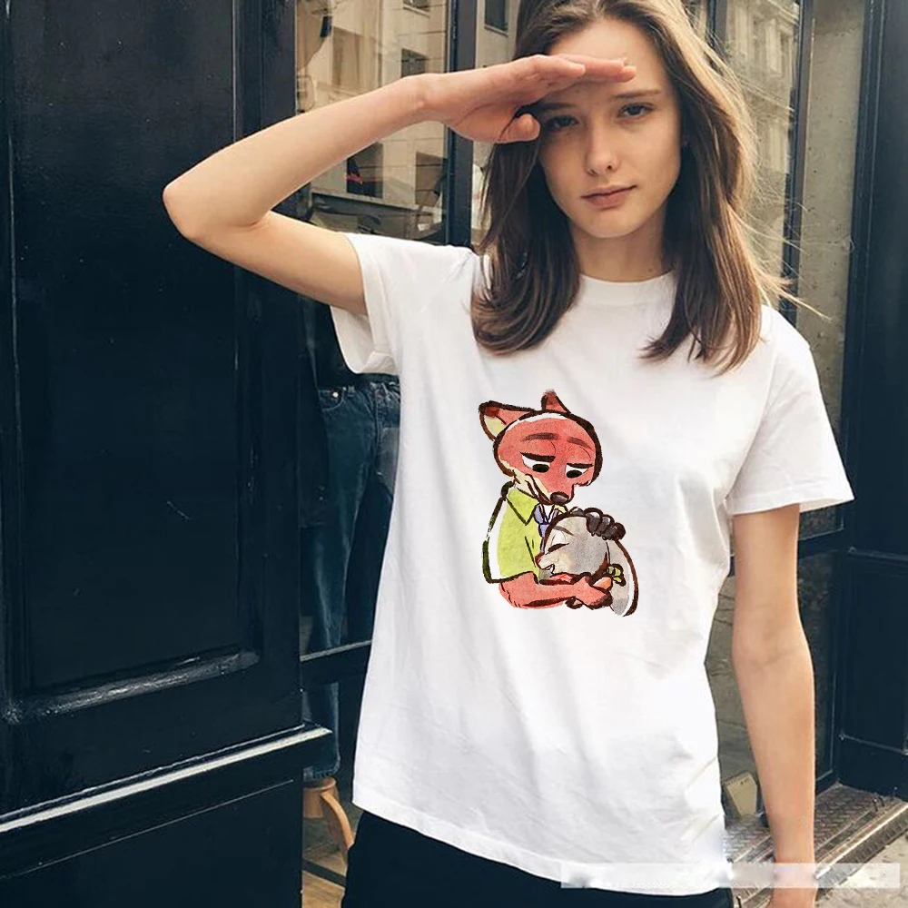 Fashion Women T-shirt Cute Girl Casual Tops Simple Tees Harajuku Disney Zootopia Nick the Fox Hugs Judy the Rabbit Print T Shirt
Fashion Women T-shirt Cute Girl Casual Tops Simple Tees Harajuku Disney Zootopia Nick the Fox Hugs Judy the Rabbit Print T Shirt