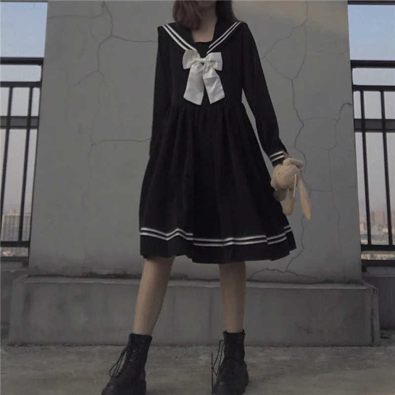 Anbenser Japanese Lolita Kawaii Sweet Bowknot Robes Long-Sleeve Black Knee-Length Navy Preppy Party Dress Women Summer Dresses
Anbenser Japanese Lolita Kawaii Sweet Bowknot Robes Long-Sleeve Black Knee-Length Navy Preppy Party Dress Women Summer Dresses