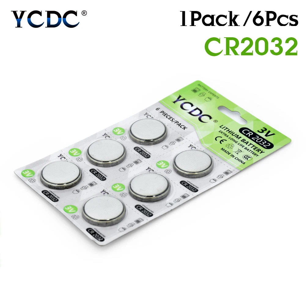 YCDC 6Pcs/1Pack CR2032 Lithium Battery DL2032 BR2032 EA2032C ECR2032 L2032 CR 2032 Li-ion 3V Button Cell Coin Li-Po Batteries
YCDC 6Pcs/1Pack CR2032 Lithium Battery DL2032 BR2032 EA2032C ECR2032 L2032 CR 2032 Li-ion 3V Button Cell Coin Li-Po Batteries