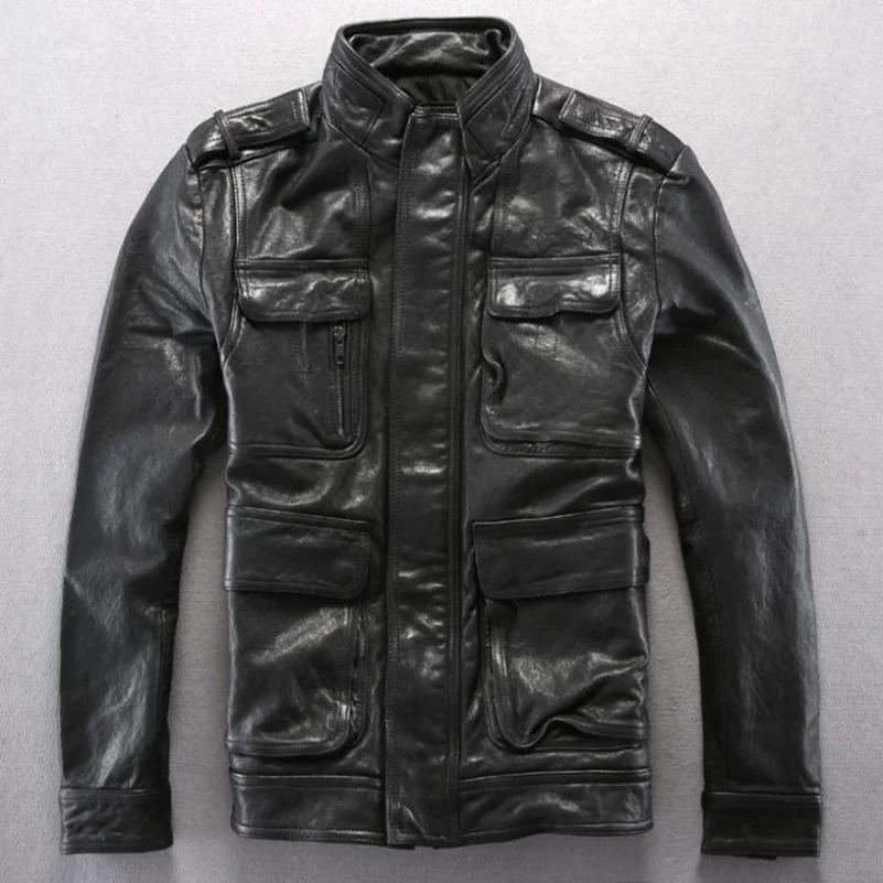 

Классическая кожаная куртка M65, мужские итальянские импортные дубленые овчины, приталенные куртки и пальто из натуральной кожи, зеленые и ч...