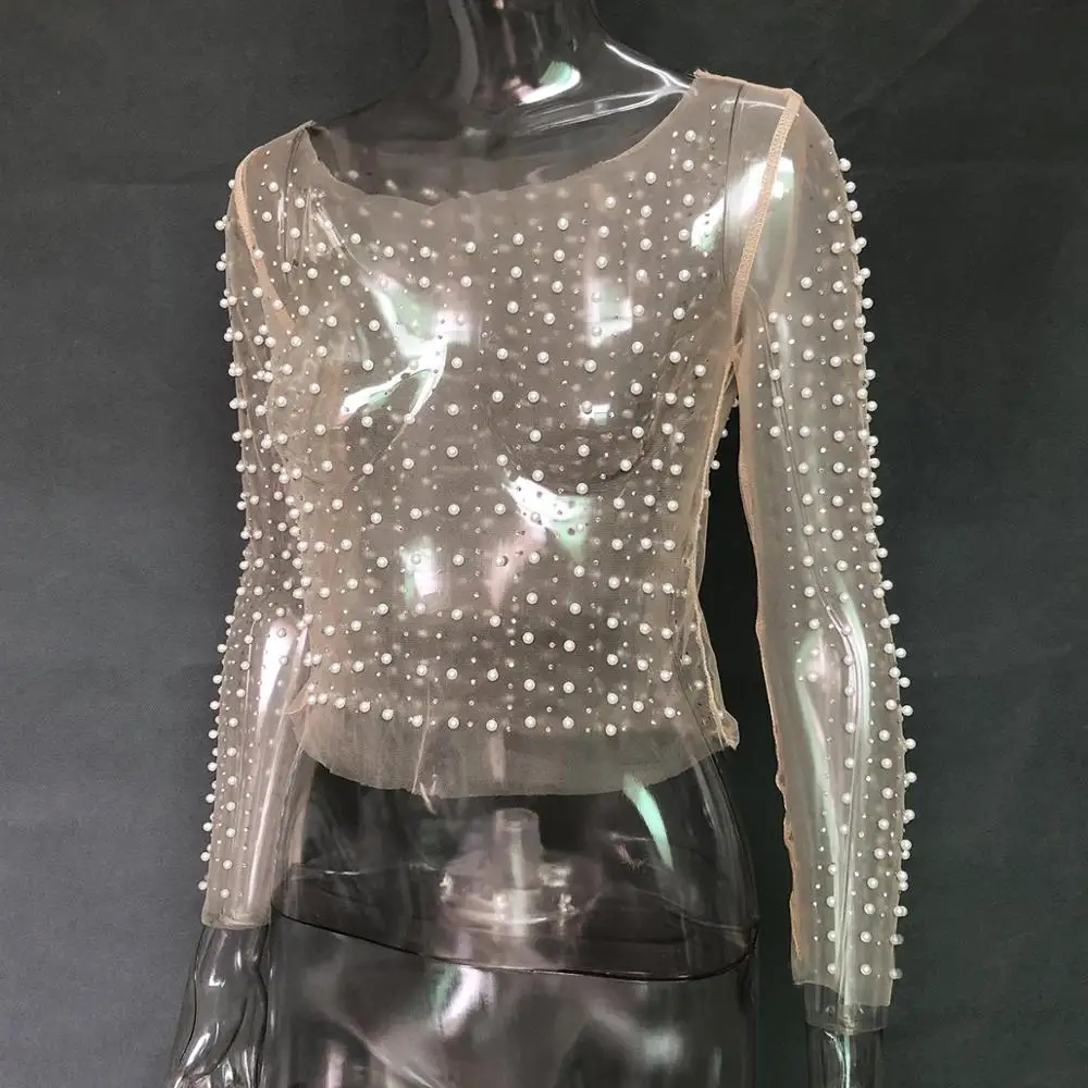 Bonnie Forest Women Transparent O-Neck Long Sleeve Sexy Mesh Shirts For Womens Pearl Beaded Mesh Crop Top Party Club Wear 2021
Bonnie Forest Women Transparent O-Neck Long Sleeve Sexy Mesh Shirts For Womens Pearl Beaded Mesh Crop Top Party Club Wear 2021