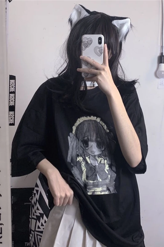 T-shirt women's new summer 2021 Korean ins Japanese cartoon girl Print Black Loose short sleeve fashion
T-shirt women's new summer 2021 Korean ins Japanese cartoon girl Print Black Loose short sleeve fashion