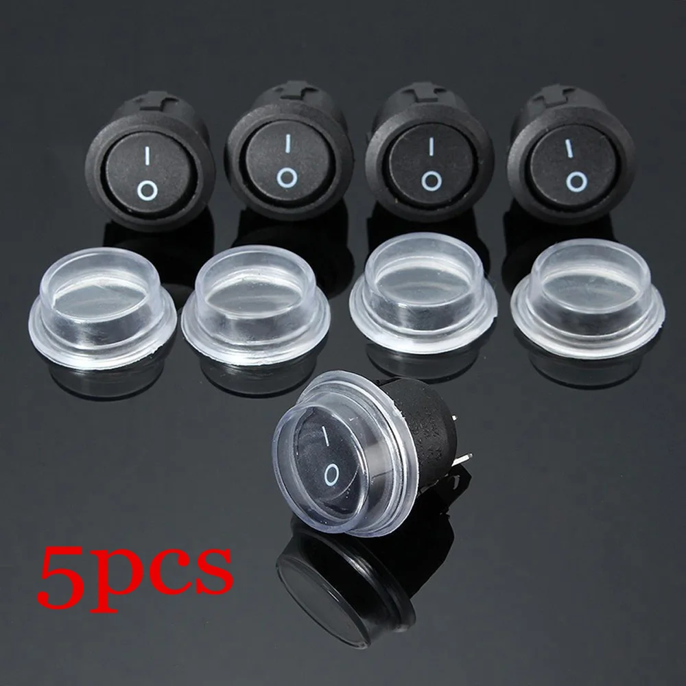 

5pcs 2Pin Car 12V Round Rocker Boat Toggle SPST ON/OFF Switch 15mm + Clear Waterproof Cover 10A 125V , 6A 250V , 10A 12V