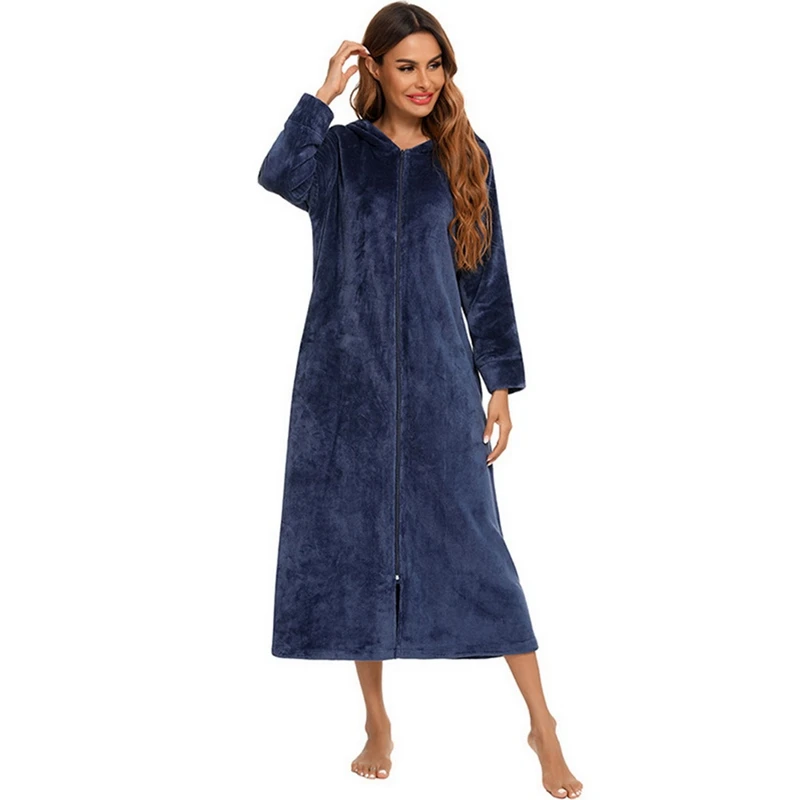 Muyogrt Autumn Winter Women's Robe Coat Zipper Flannel Bathrobe Hooded Solid Long Sleeve Night Wear Homewear Men Women Nightgown
Muyogrt Autumn Winter Women's Robe Coat Zipper Flannel Bathrobe Hooded Solid Long Sleeve Night Wear Homewear Men Women Nightgown