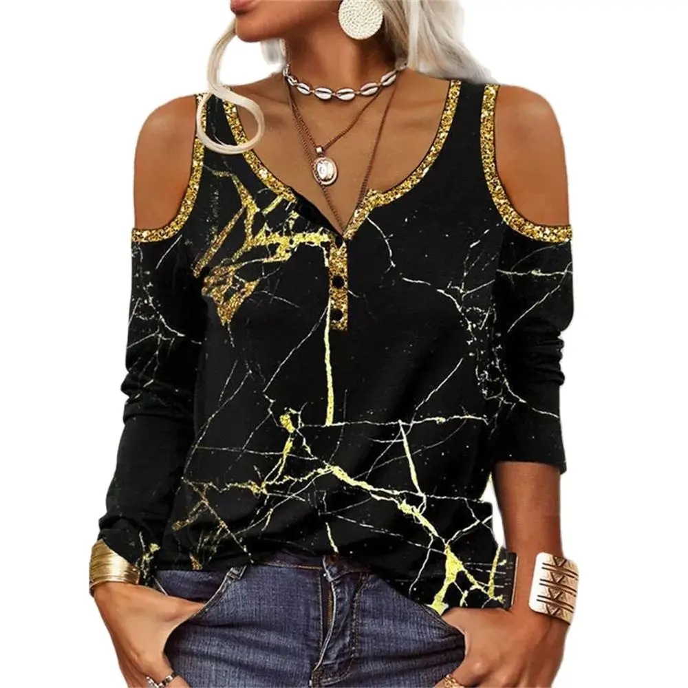 2021 Autumn New Female Splice Fashion Casual Loose Long Sleeve T-Shirts Women Off Shoulder V-Neck Printed Button Pullovers Tops
2021 Autumn New Female Splice Fashion Casual Loose Long Sleeve T-Shirts Women Off Shoulder V-Neck Printed Button Pullovers Tops
