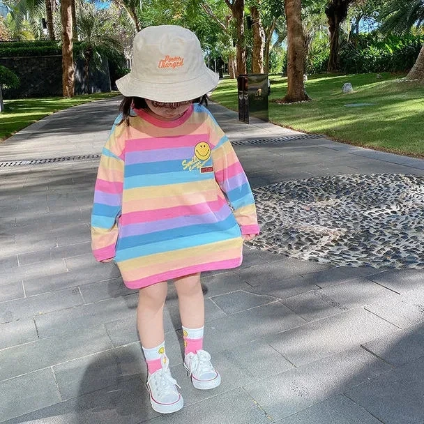 baby Girls spring autumn new children's cotton striped rainbow long sleeve T-shirts baby girls casual fashion dresses P5125
baby Girls spring autumn new children's cotton striped rainbow long sleeve T-shirts baby girls casual fashion dresses P5125