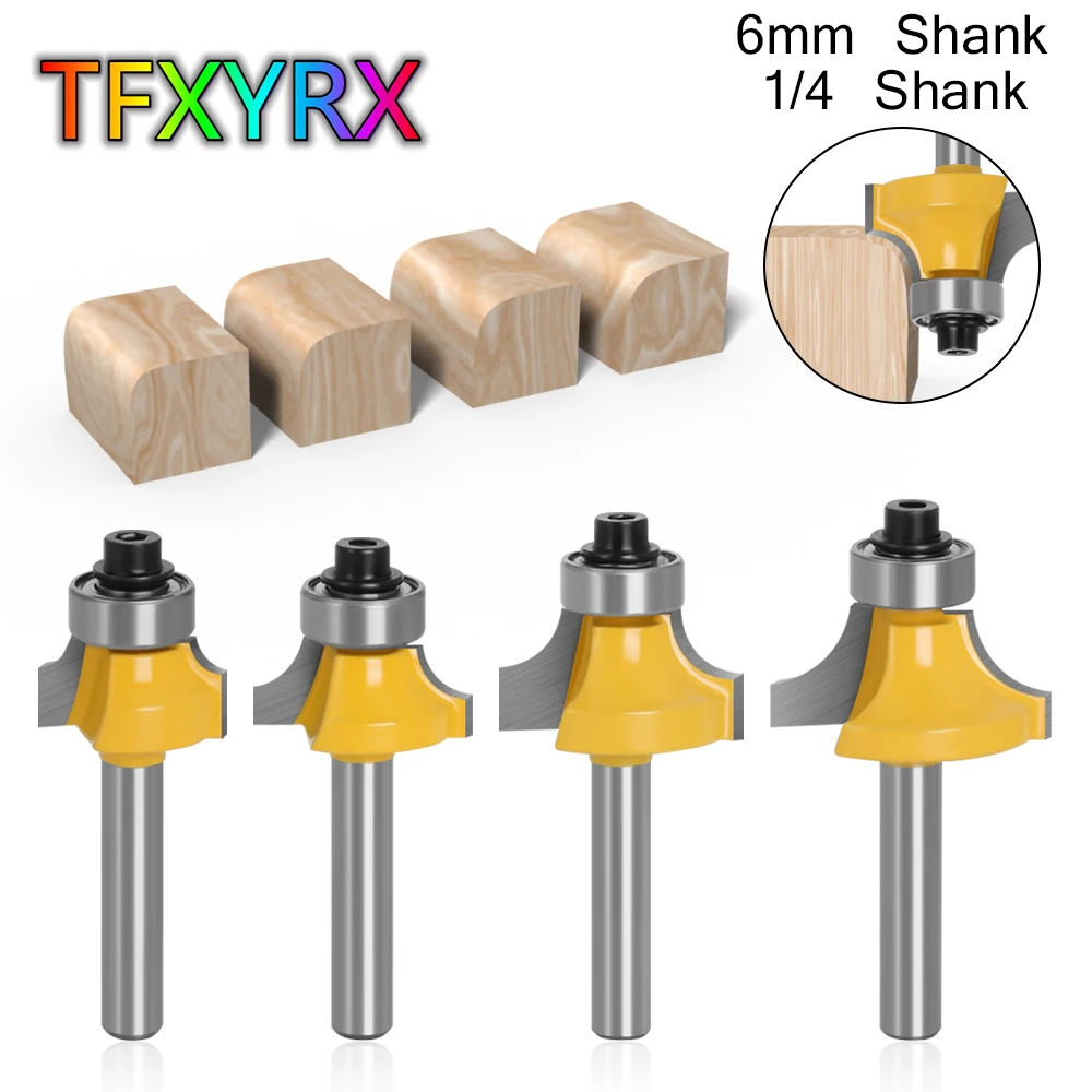 4pcs 6mm 1/4 inch Shank Round Corner Router Bit Set Chamfering Knife R Corner Trimming Machine Woodworking Milling Cutters
4pcs 6mm 1/4 inch Shank Round Corner Router Bit Set Chamfering Knife R Corner Trimming Machine Woodworking Milling Cutters